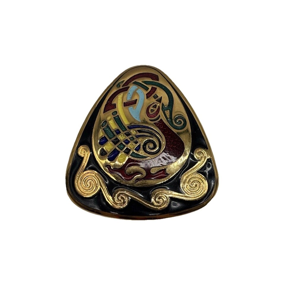 Vtg Tara Ware Hand Enameled  Bird Goldtone Brooch Pin Celtic Book Of Kells